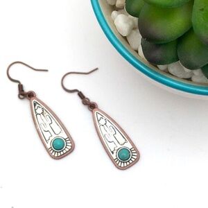 Desert Cactus Silver Copper Earrings
